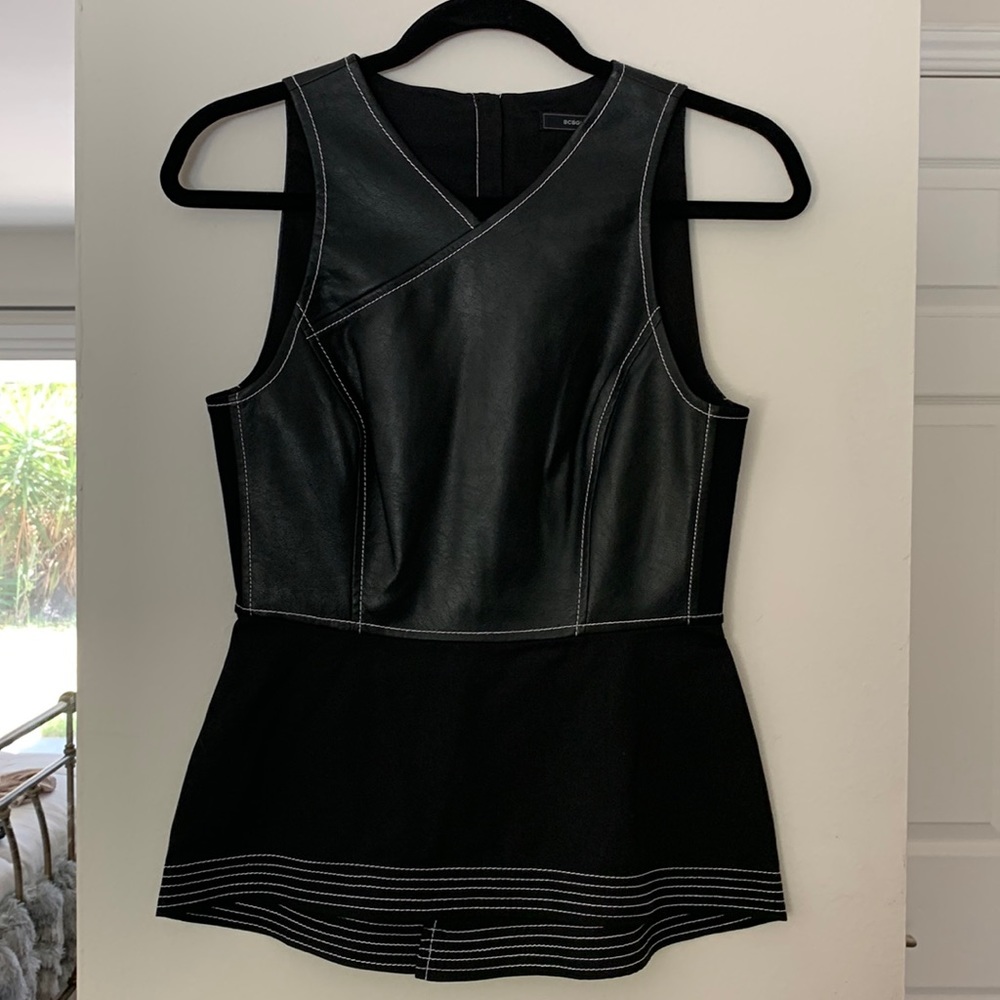 BCBG Peplum Top Leather Size XS NWT